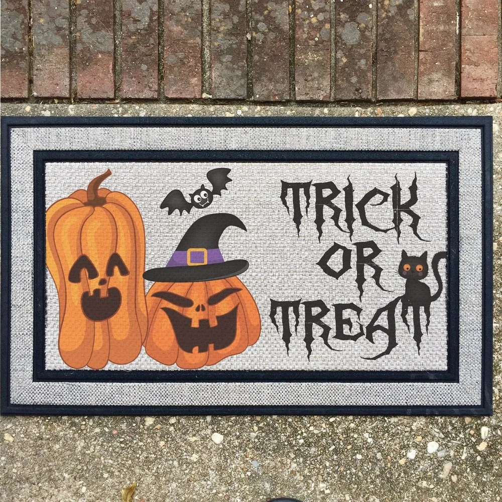 Trick or treat Funny Doormat, Halloween Door Mat, Jack-o-lantern, Welcome mat